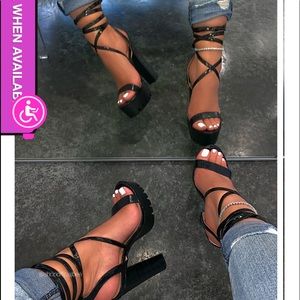 Black Croc tie up platform heels